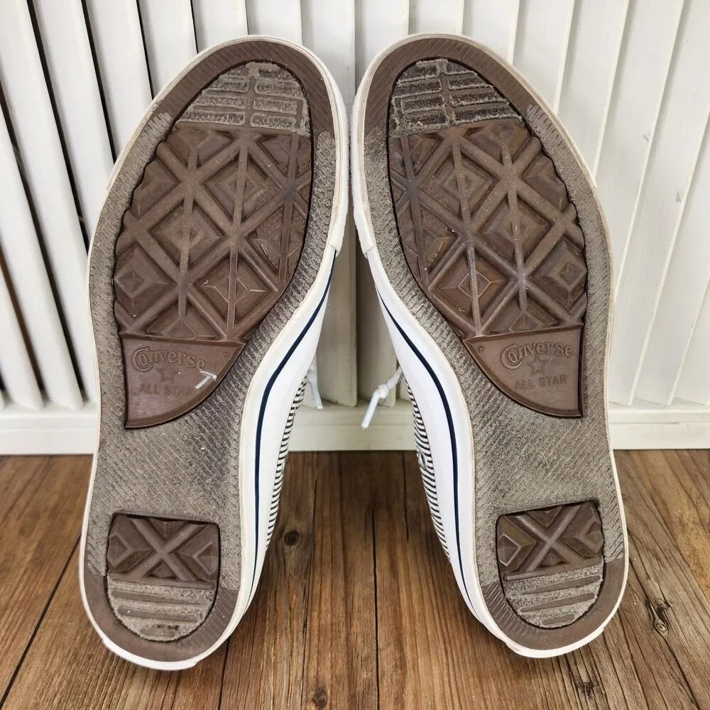 Converse Shoreline Womens Sz 6 White Black Striped Slip On Sneaker Shoes 562034F